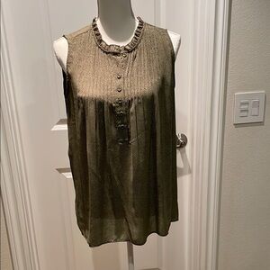 Adrianna Papell Olive Green Sleeveless Mandarin Collar Blouse